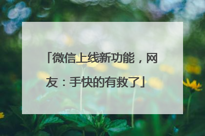 微信上线新功能，网友：手快的有救了