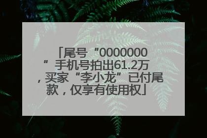 尾号“0000000”手机号拍出61.2万，买家“李小龙”已付尾款，仅享有使用权