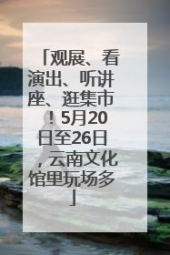 观展、看演出、听讲座、逛集市！5月20日至26日，云南文化馆里玩场多